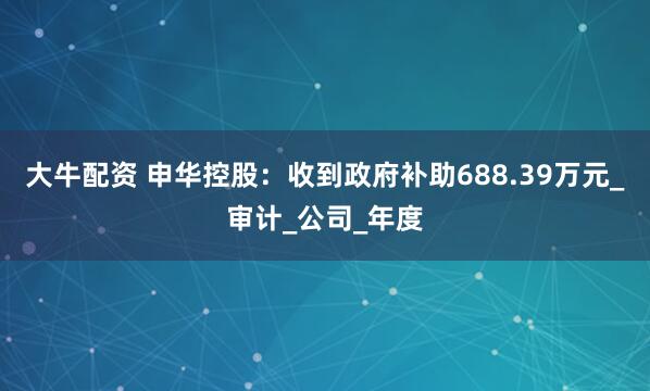 大牛配资 申华控股：收到政府补助688.39万元_审计_公司_年度